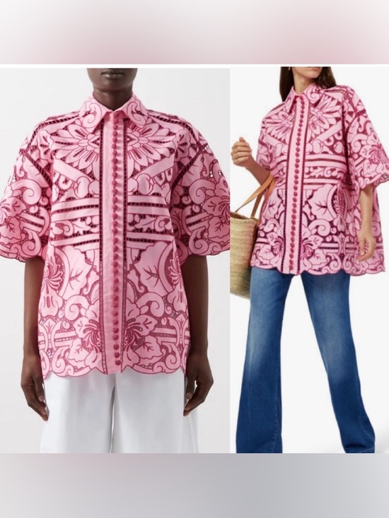 Zimmermann Tops - Zimmermann pink cut out lace oversized button down Medium